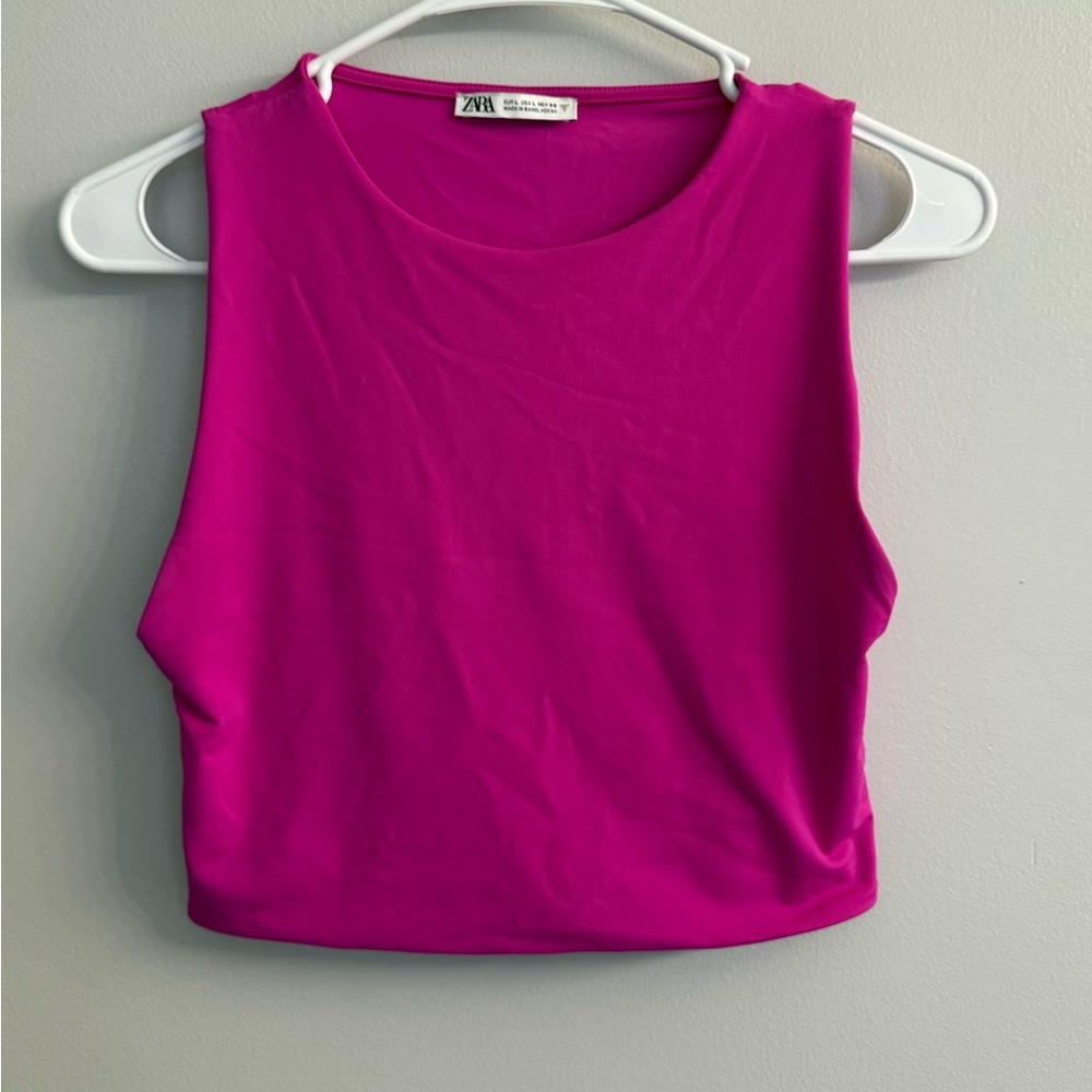 Zara Hot Pink Buttersoft Stretchy Sleeveless Crop Top Size Large Y2K Festival